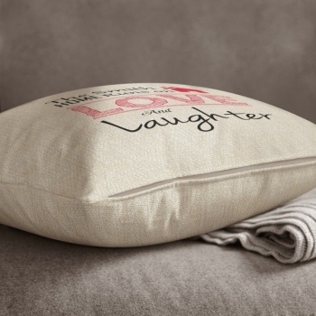 Personalised Cream Chenille Cushion - Runs on Love and Laughter